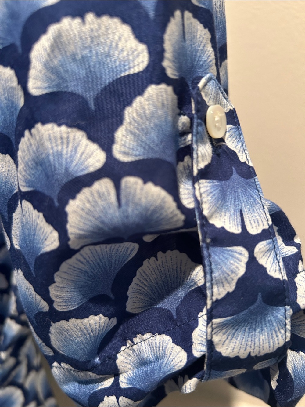 Blue Patterned Midi Shirt Dress with Waist Tie - J McLaughlin - Picture 3 of 4